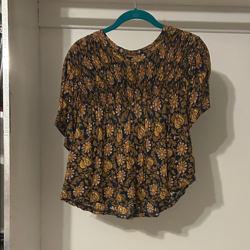 Free People Black and Gold Floral Blouse